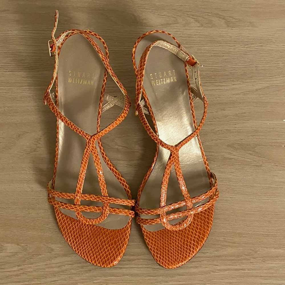Stuart Weitzman Orange Kitten Heel Sandals